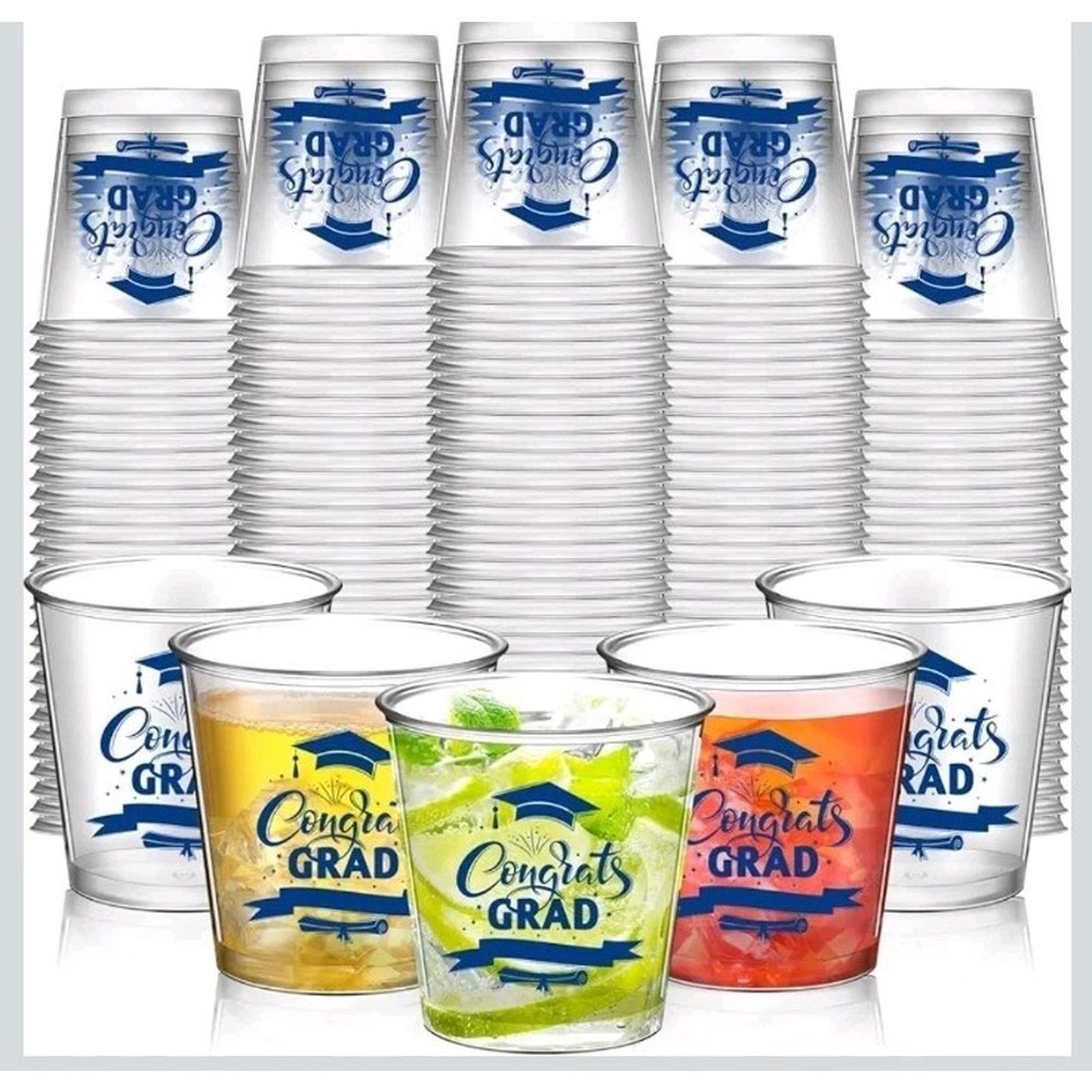 Nuogo 100 Pcs Disposable 2025 Graduation Party Shot Glass Bulk 2.87oz Blue Clear
